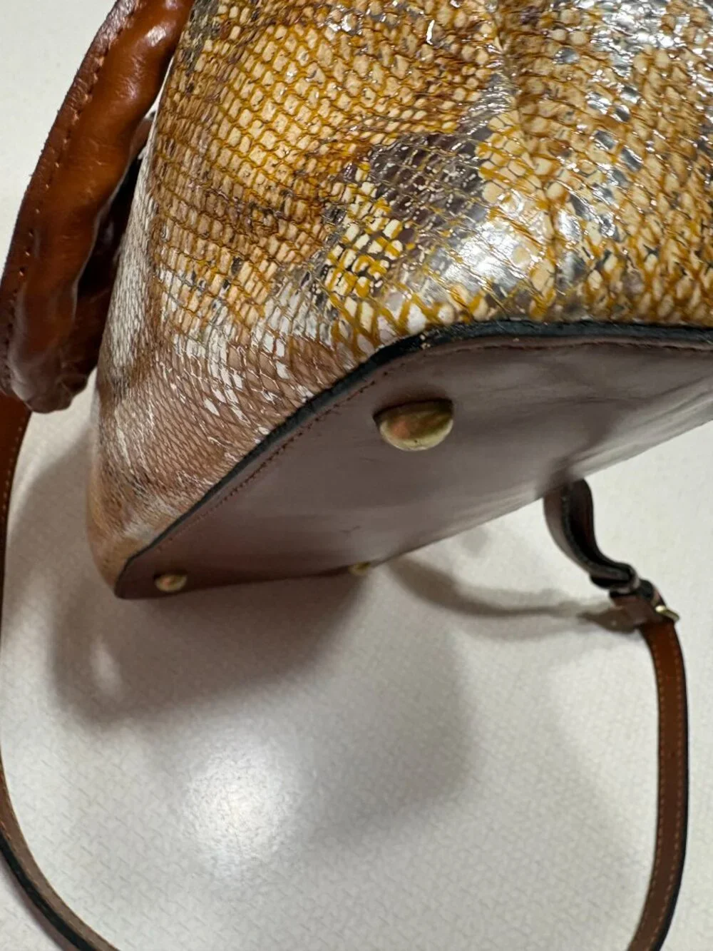 Like New Patricia Nash Satchel/Crossbody in Metallic Python Tan